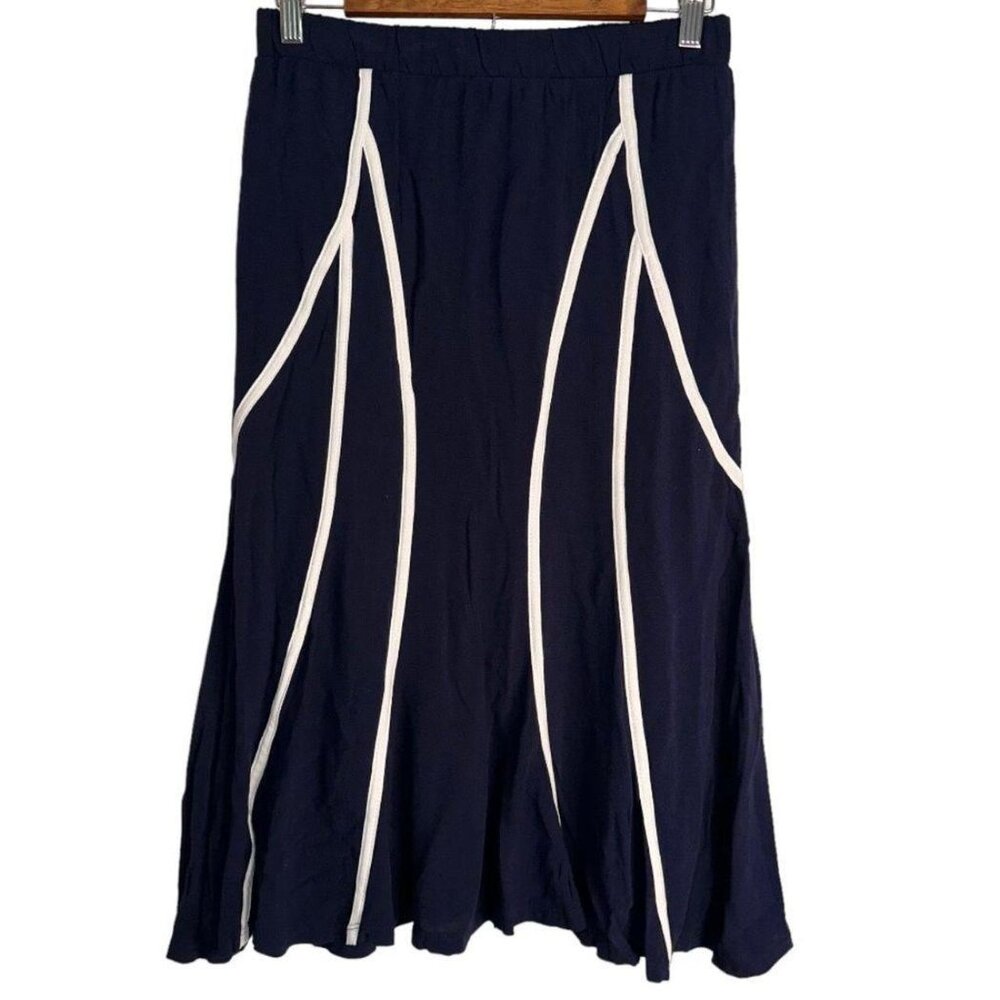 CIRANA New SKIRT Navy White Cream Contrast Striped Flowy Midi Maxi NWOT Womens M